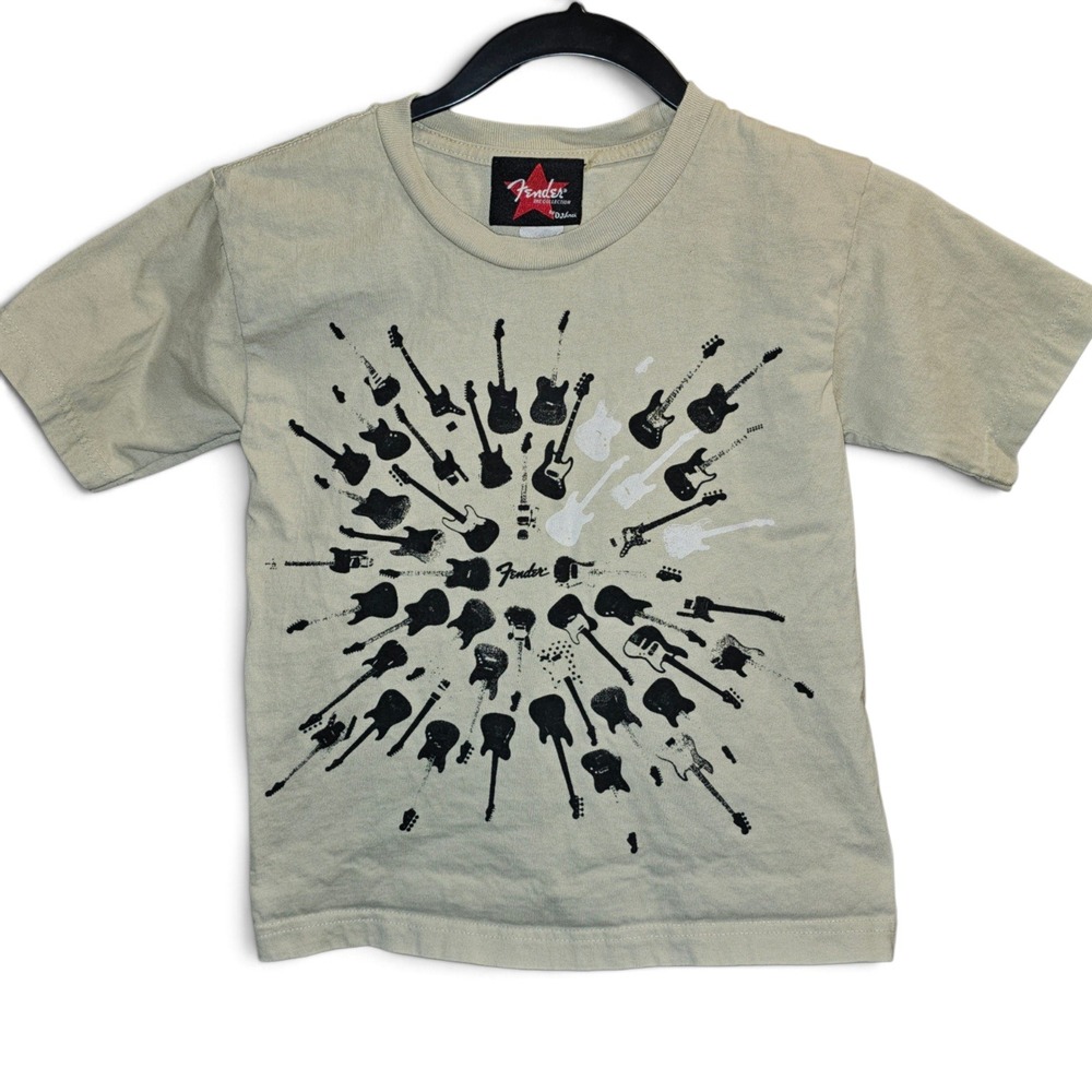 Fender Graphic T-Shirt Boys Small Tan Guitar Burst DaVinci Good SLU YB0S0002
